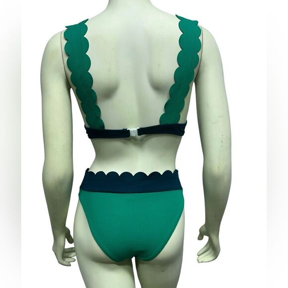 Cupshe Green Bikini Navy Blue Scalloped Trim Padded Triangle Top Size Medium - Picture 6 of 13